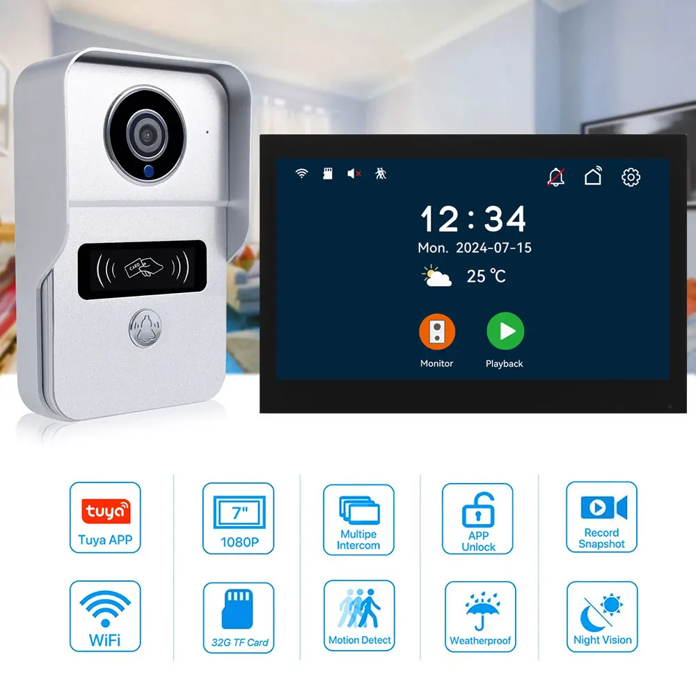 1080P Tuya Smart Türklingel Kamera Home Video Intercom Wifi 2 Drähte 7/10 Zoll Drahtlose Video-türsprechanlage 5-in-1 NFC Entsperren