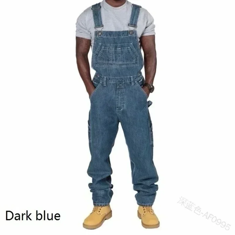 Monos vaqueros para hombre, mono con bolsillos, pantalones vaqueros largos sueltos informales, peleles rectos de otoño de talla grande, motociclista Punk de una pieza