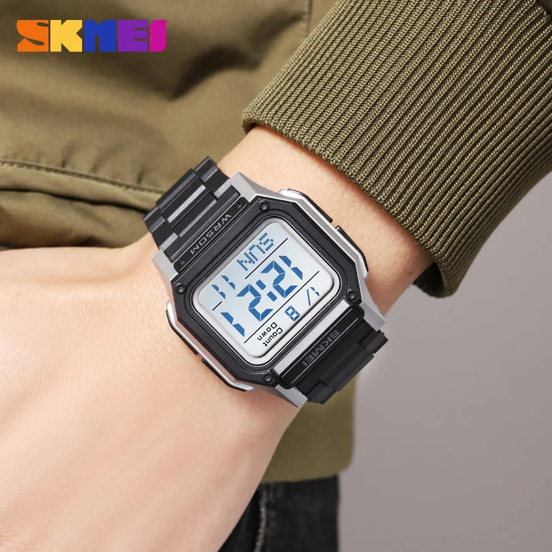 Reloj deportivo SKMEI resistente al agua para hombre, cronómetro de cuenta regresiva, reloj de pulsera Digital, reloj de moda para hombre 2 veces