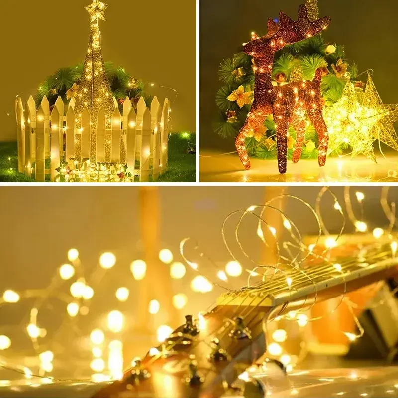 ไฟ LED พลังงานแสงอาทิตย์สวนกลางแจ้ง Fairy String Light LED Twinkle โคมไฟกันน้ําสําหรับคริสต์มาส Patio Tree PARTY 6 M/12 M/23 M/33 M