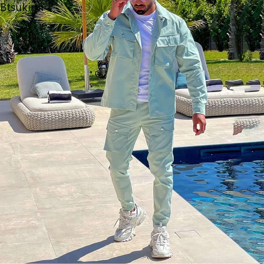 2025 แฟชั่นผู้ชายชุดลําลองชายแนวโน้มStreetwearเสื้อแขนยาวเสื้อ + กางเกงLeggingsกีฬา 2 ชิ้นผู้ชายใหม่เสื้อผ้าชุด