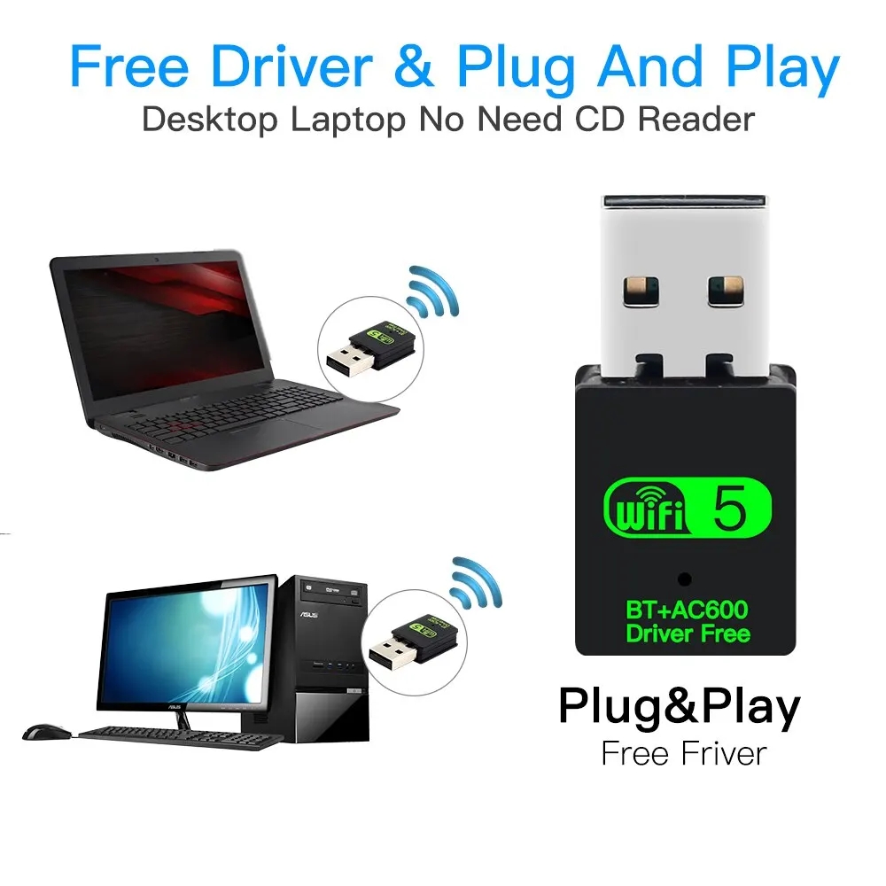600Mbps USB WiFi Bluetooth 4.2 Adapter 2w1 Dongle Dual Band 2.4G&5GHz Network Wireless Wlan Receiver For Win7/8/10 Delver Free