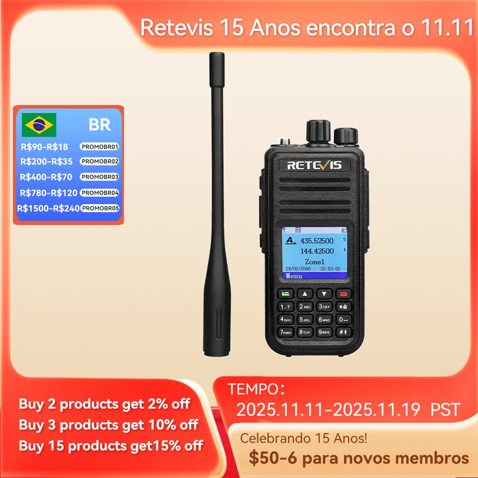 Retevis RT3S radio de comunicação DMR walkie talkie radio cominicador longo alcance FM portátil Digital rádio amador UHF VHF Profesional walkie talkies longa distância radioamador GPS APRS 5W