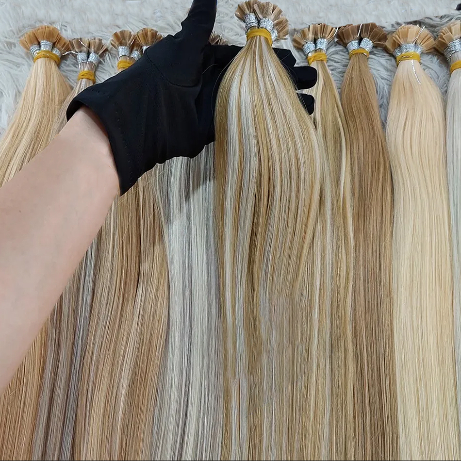 KerBrian-Extensions de cheveux à pointe plate pré-collées, cheveux raides indiens Remy, 50 grammes, double proximité, 16-30 pouces