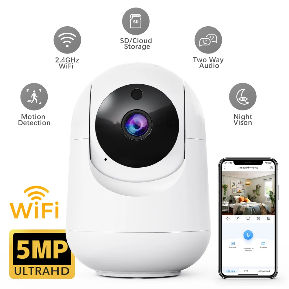 Cámara WiFi de 5MP3MP para hogar inteligente, cámara de vigilancia IP inalámbrica para interiores, detección IA, seguimiento automático, Monitor de seguridad para bebés
