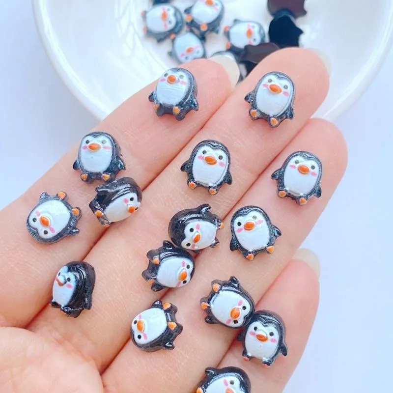 100 個かわいい 9 ミリメートル樹脂ミニペンギンシリーズフラットバック石置物 DIY ウェディングスクラップブックアクセサリー
