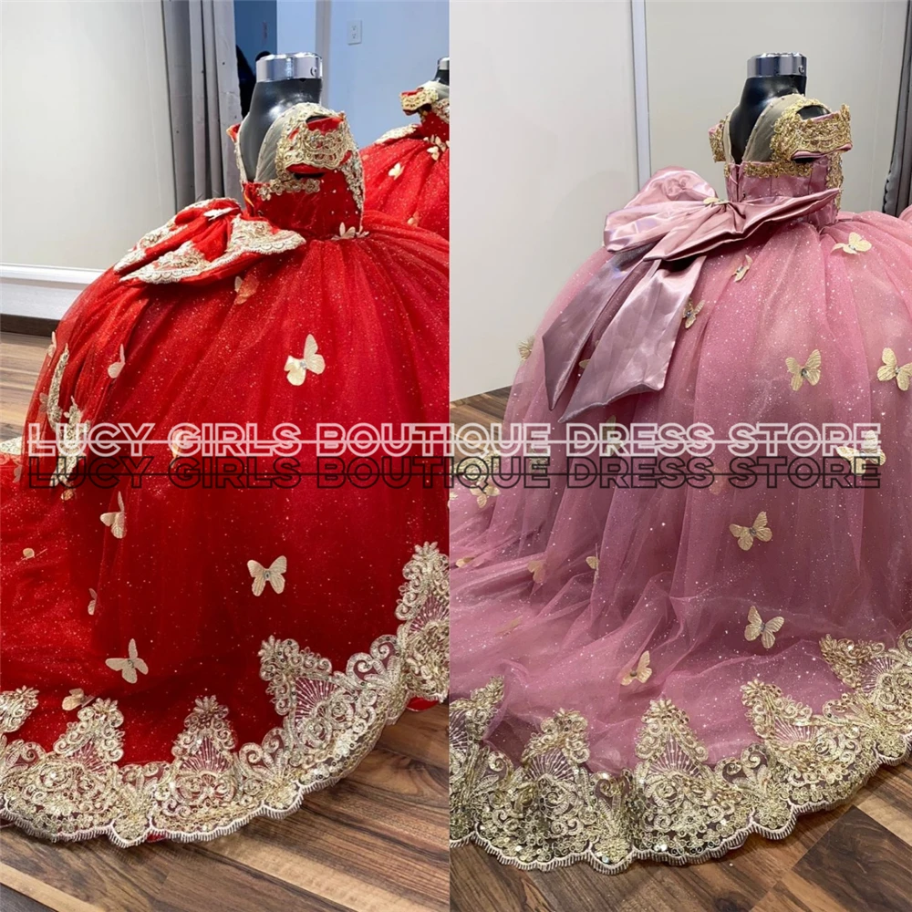 Hoge kwaliteit roze bloemenmeisje jurk tule pluizige WWith vlinder applique trouwjurken kleine prinses verjaardagsfeestje jurken