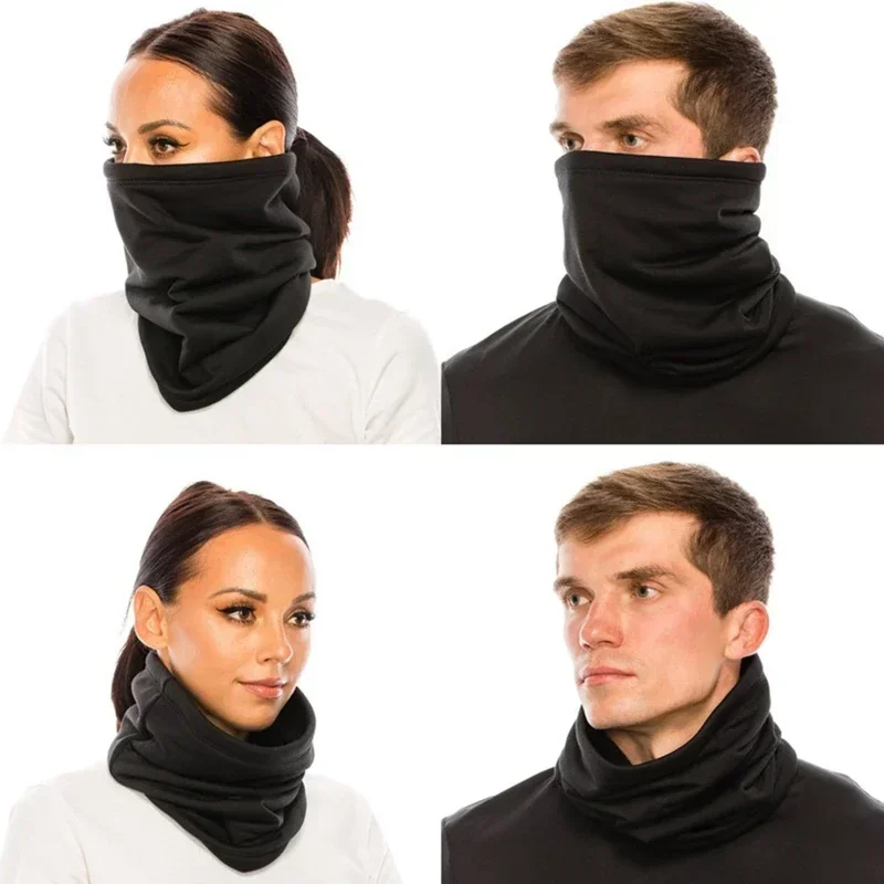 Bufanda de forro polar de imitación con cordón Unisex, calentador de cuello para exteriores, bufanda ajustable a prueba de viento, bufandas de redecilla de moda para hombres, Color sólido, Invierno