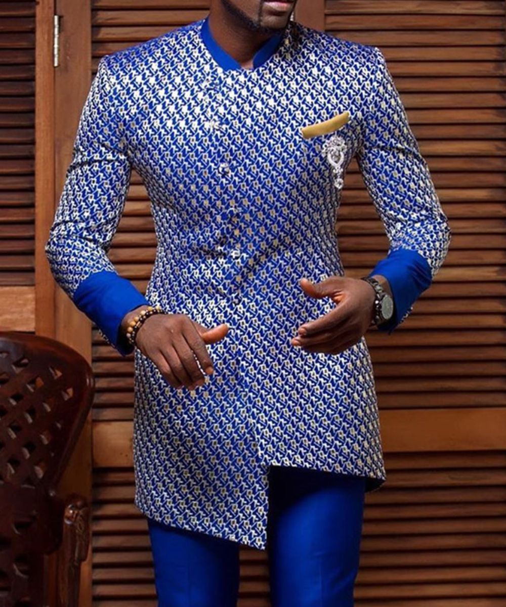 Рубашка мужская с длинным рукавом и воротником-стойкой, в этническом стиле