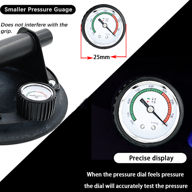 Vacuümzuignap 8 inch 250 kg met manometer Plastic handvat Heavy Duty Lifter voor granieten tegelglas Handmatig tillen