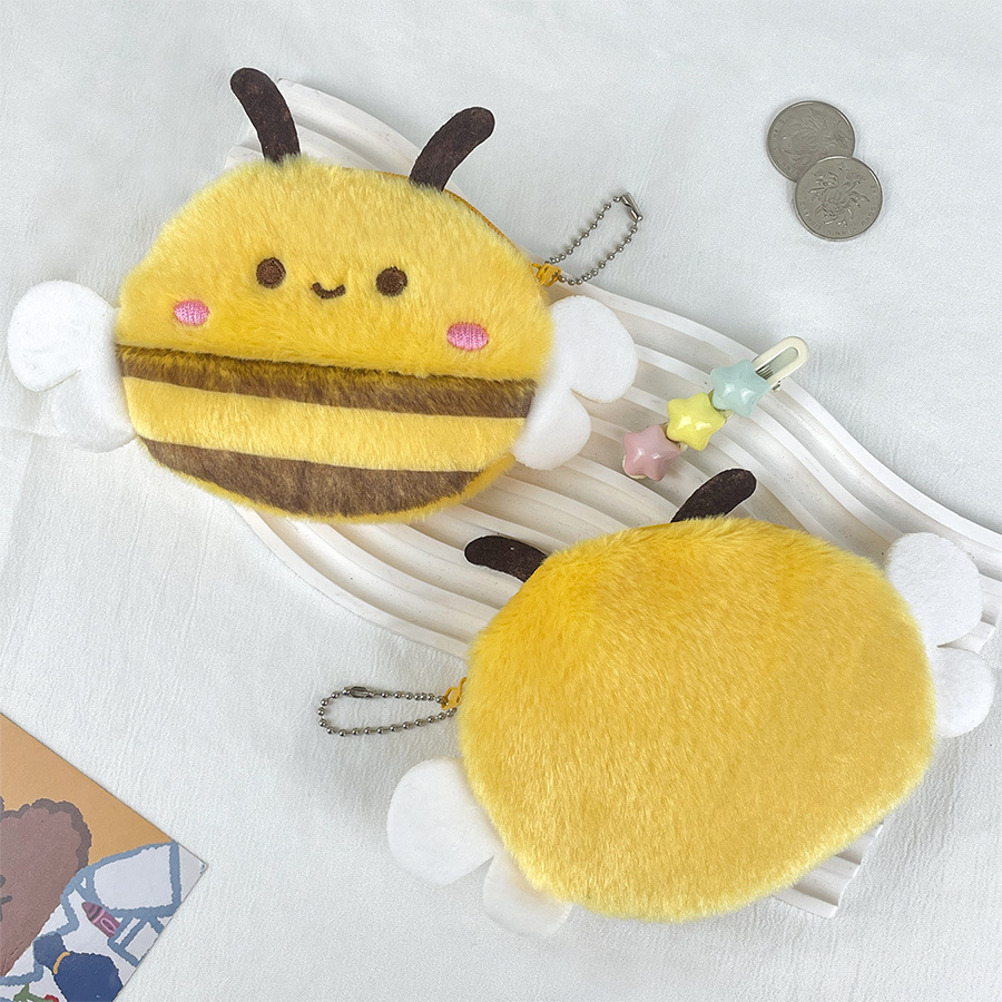 Monedero de felpa con forma de abeja para niños, bolsa para dinero con forma de abeja, muñeco de animal de dibujos animados, colgante, bolsa de almacenamiento de moda, bolsa pequeña, almacenamiento de oficina