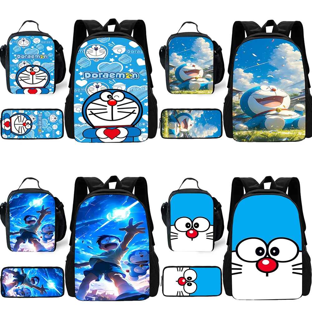 Mochila Escolar Anime D-Doraemons para Criança, Lunch Bags, Lápis Bags, Meninos e Meninas, Melhor Presente, Bonito, Conjunto 3 Pcs