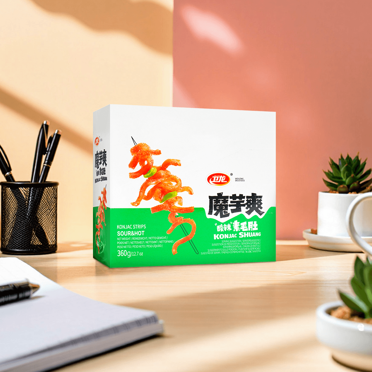 [6 Packs] WEILONG Hot & Sour Vegetarian Tripe - Konjac-Based, 12.7oz Each, Vegan Snack