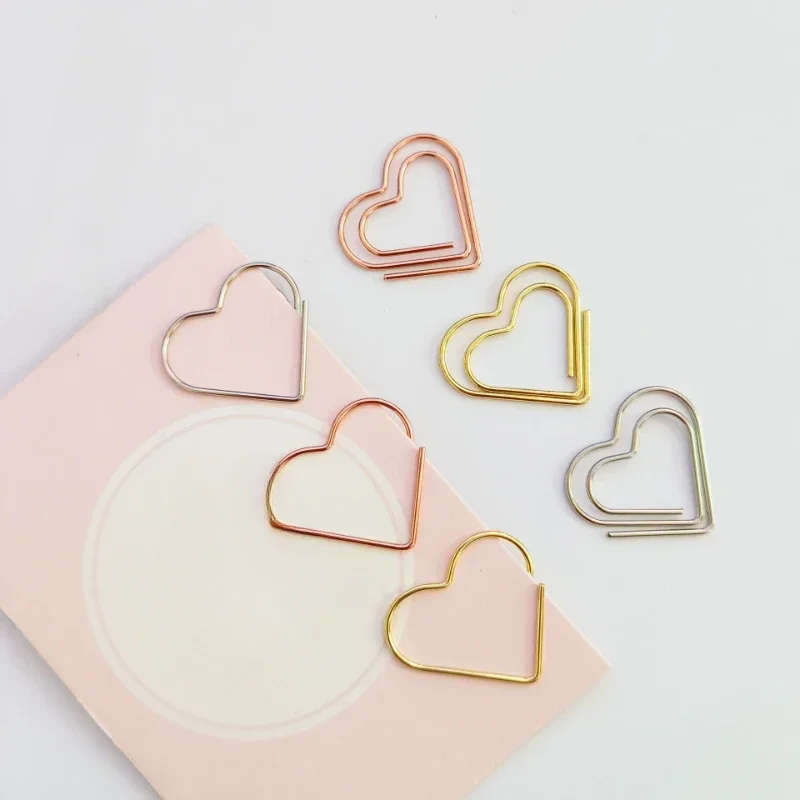 50 ชิ้น/เซ็ตกระดาษโลหะคลิป Hearts Mini Binder คลิปบุ๊คมาร์ค BindingNote ตกแต่งเครื่องเขียนโรงเรียน Office Binding Supplies
