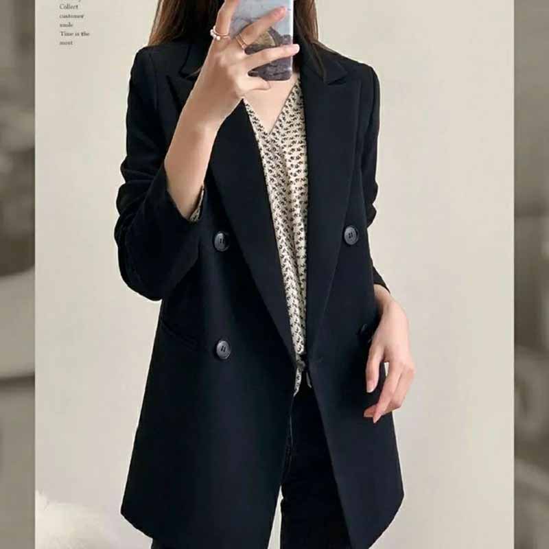 Wiosenno-jesienne kobiety w brytyjskim stylu rekreacyjnym jednolity kolor czarny żakiet z dzianiny dresowej kobiet koreański nowy luźny krój moda czarny płaszcz wierzchni