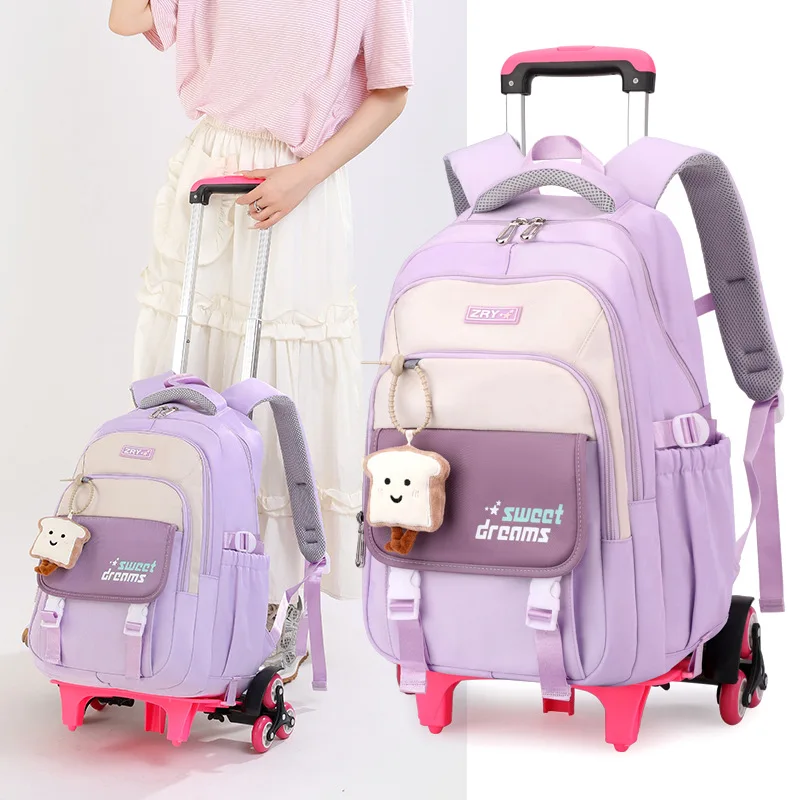 School Rolling Backpacks School bags for Girls Trolley Bag with Wheels Waterproof Orthopedic School Bag Student Wheeled Backpack