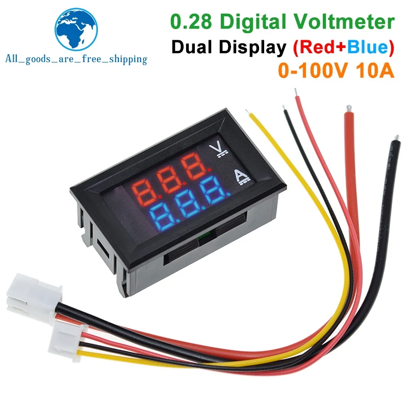TZT DC 0-100V 10A Kỹ Thuật Số Khuếch Kép Hiển Thị Điện Áp Dòng Dò Thước Panel Amp Volt Đo 0.28 "Đỏ Đèn LED Màu Xanh Dương