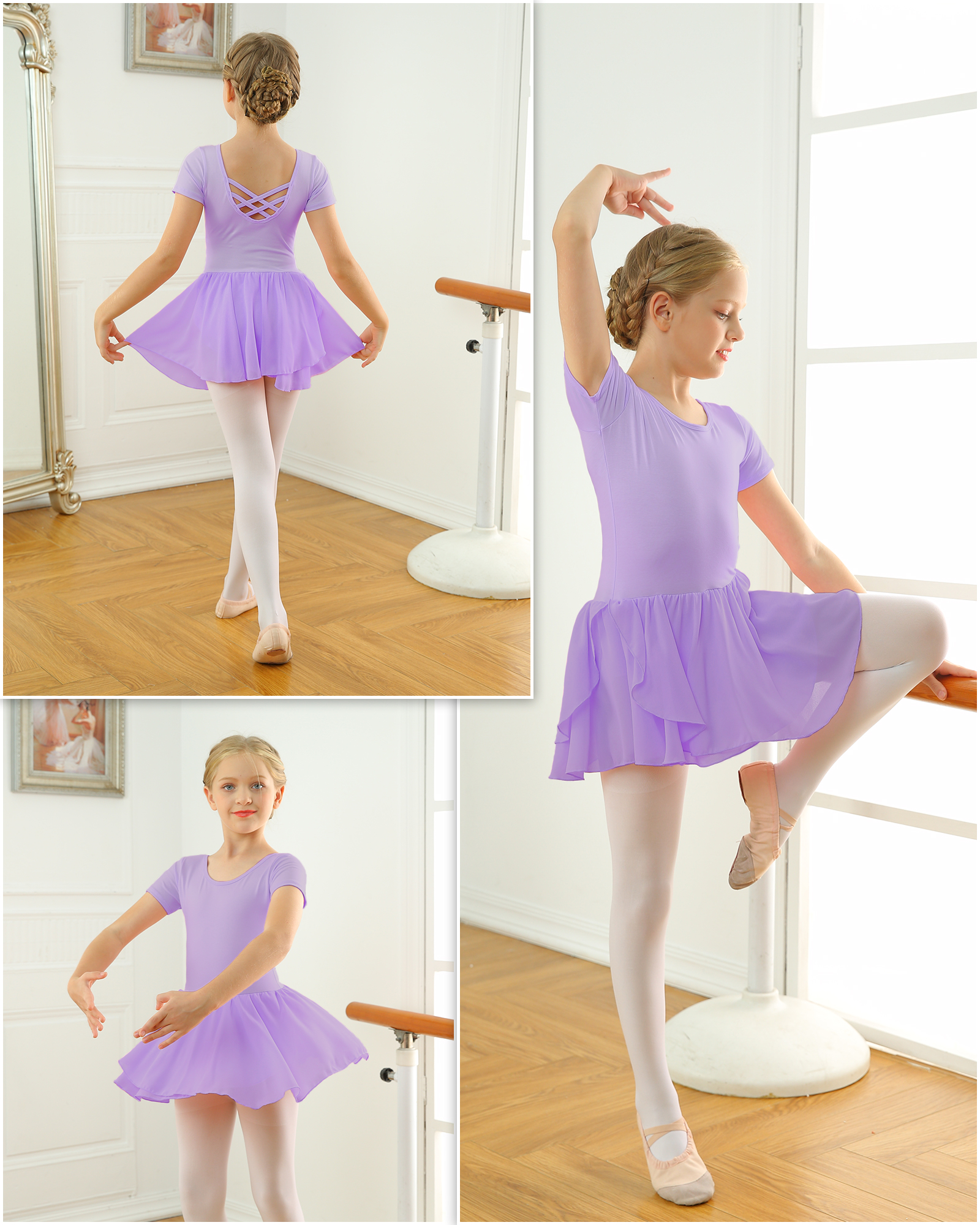 Collant de manga curta para meninas com saia vestido de dança infantil roupas de balé