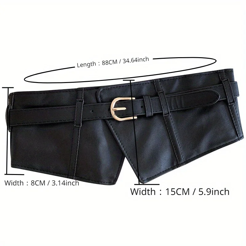 Cinture larghe classiche con fibbia ad ardiglione Cintura elastica nera in PU Cintura alla moda con corsetto Waspie Cintura classica per cappotti per donne e ragazze