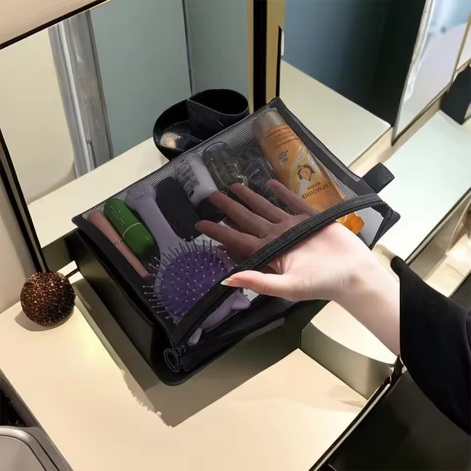 Women Mesh Cosmetic Bag Travel Storage Makeup Bag Organizer Female Make Up Pouch Portable Small Large Toiletry Beauty Case