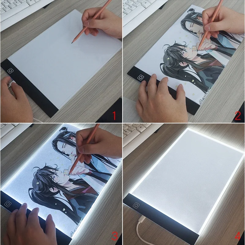 A4 레벨 디 밍이 가능한 Led 드로잉 복사 패드 보드 어린이 장난감 그림 교육 어린이 성장 놀이 친구 어린이를위한 크리 에이 티브 선물