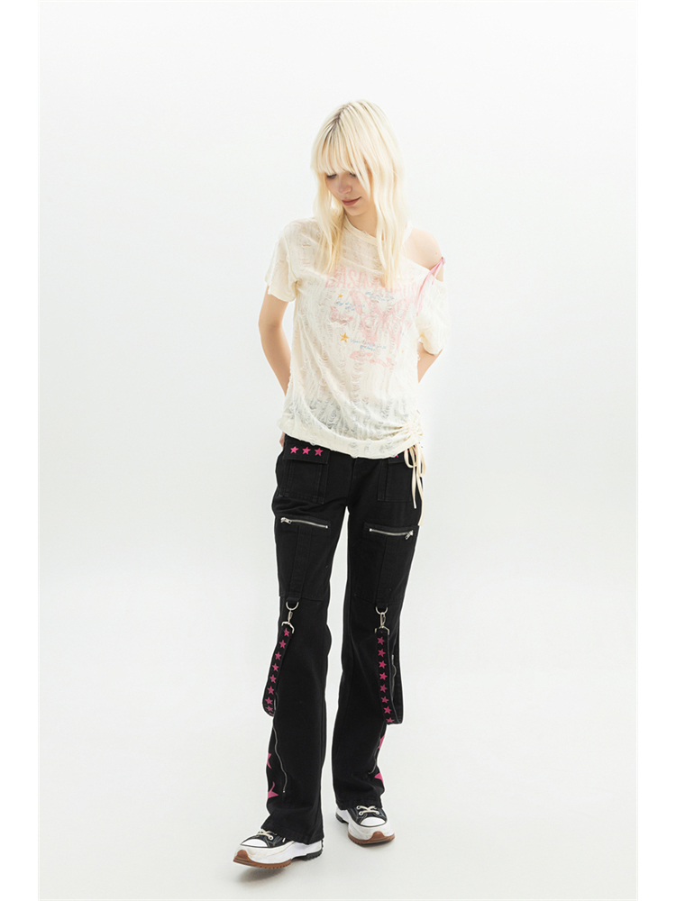Kobiety Czarne Gothic Baggy Cargo Jeans Harajuku Vintage Y2k Denim Trousers Cowboy Pants 90s Aesthetic Trashy Emo 2000s Clothes New