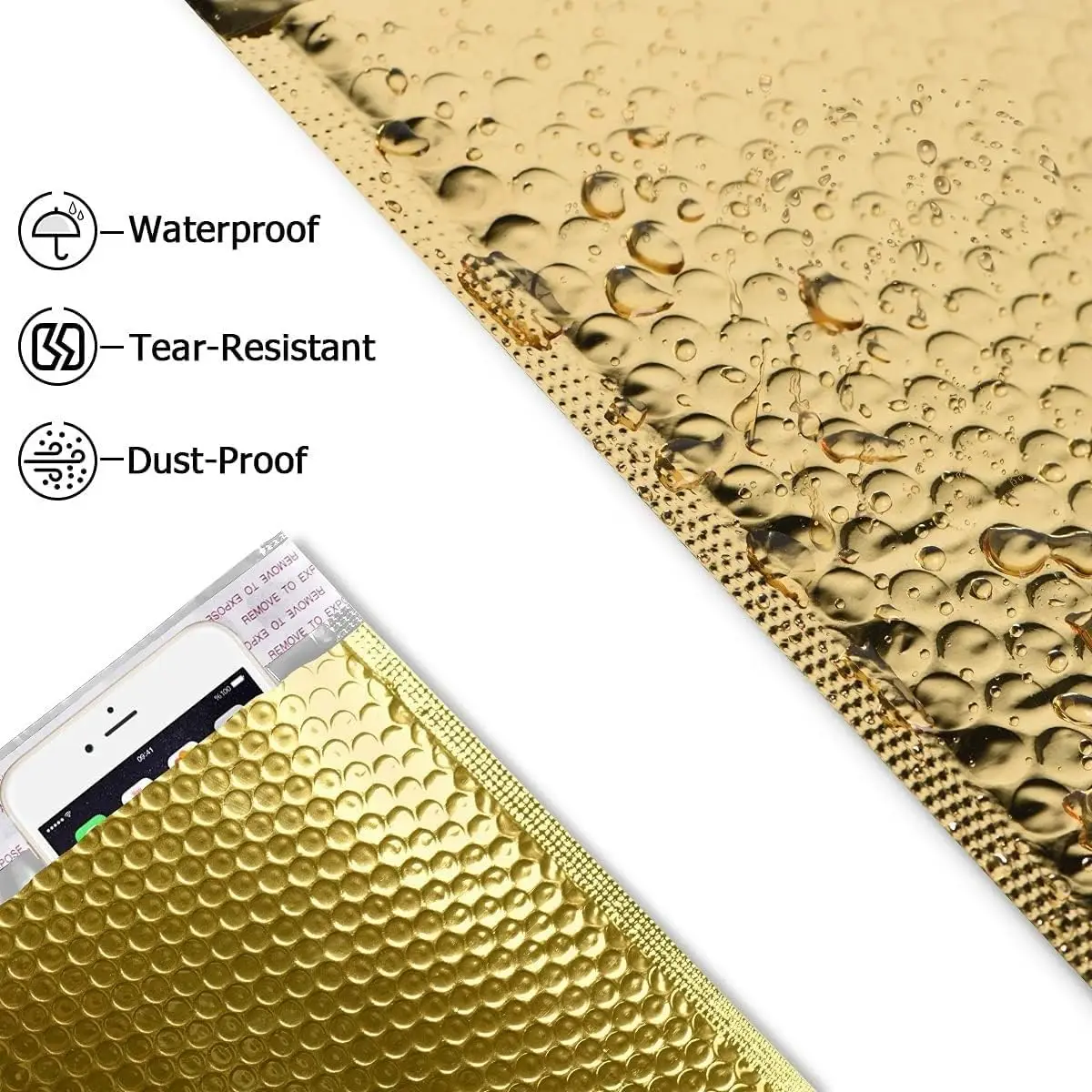 ถุงซองของขวัญสีทอง50ชิ้นสำหรับบรรจุซองจดหมายแบบบับเบิ้ลซองจดหมายแบบบุนวมกันน้ำกระเป๋าใส่ของหนาขึ้นถุงไปรษณีย์