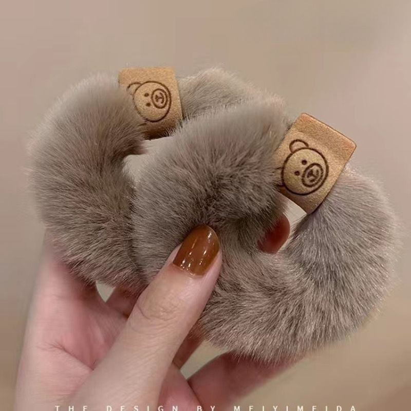 Parche de felpa para otoño e invierno, anillo de toalla de oso, lazo para el cabello, accesorios para el cabello de estilo coreano, diadema gruesa, cuerda para el cabello de alta elasticidad