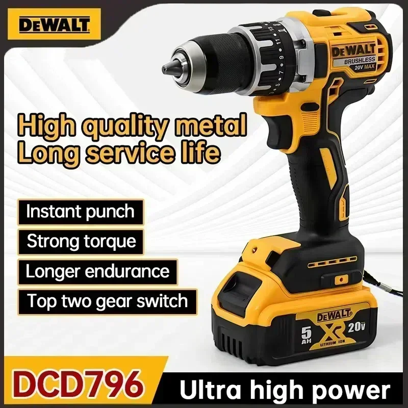2025 Dewalt 2000RPM Cordless Electric Drill Brushless Driver Adjustable Speed Impact Hand Drill Rechargeable Power Tools DCD796