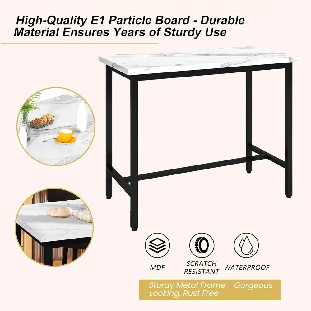 Rectangle Dining Table Set for 2 With MDF Tabletop & PU Leather Chairs - Bar Pub Set for Small Space Kitchen, Living Room,