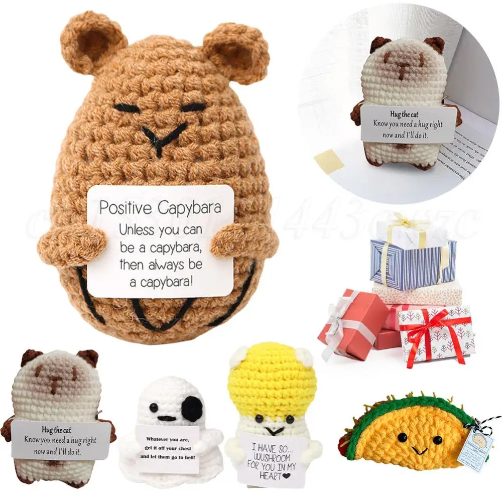 Boneka renda baru boneka rajut pendukung emosional dengan kartu afirmasi positif boneka rajut kreatif hadiah boneka rajut