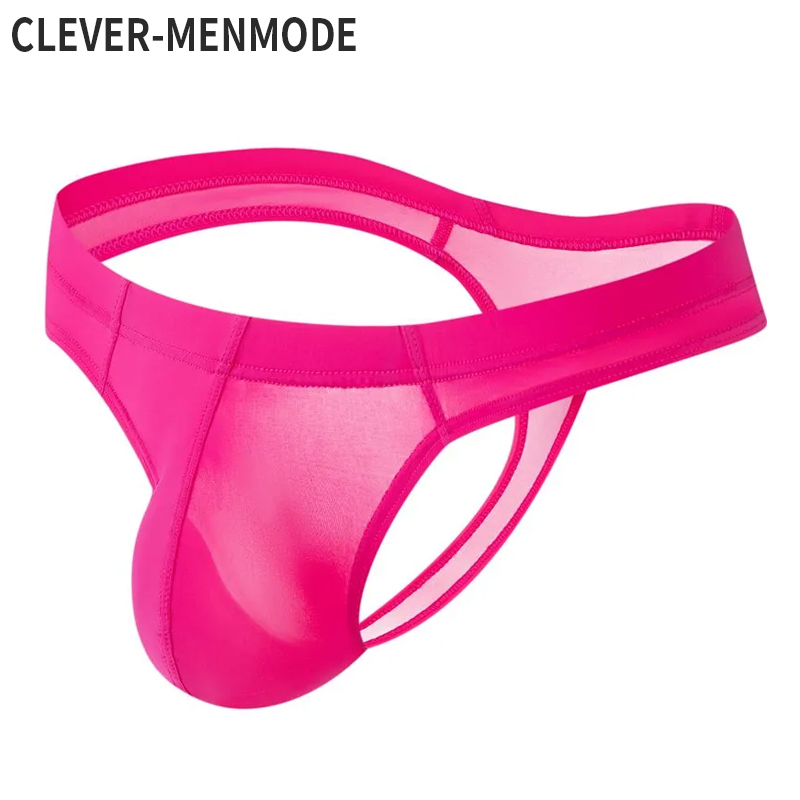 CLEVER-MENMODE Tanga de hilo G para hombre, ropa interior, tangas de seda helada, tanga Sexy Sissy para hombre, suspensorio, bolsa para pene, espalda en T ultrafina