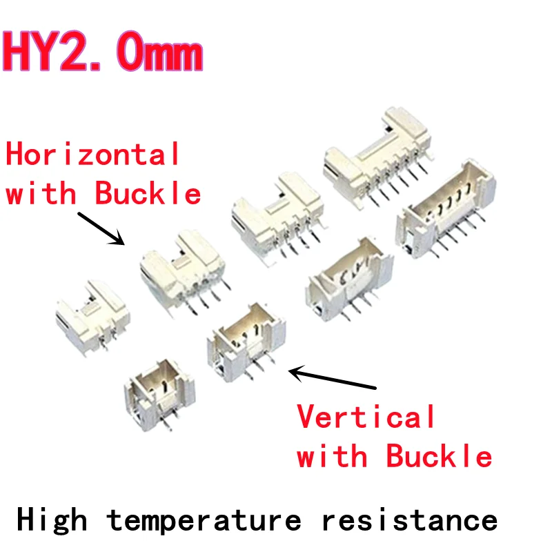 20 Stück mit Schnalle, HY2,0 mm horizontal/vertikal, 2,0 mm Rastermaß, 2P/3P/4P/5P/6P/8P, horizontale SMD-Buchse, horizontale Halterung mit Schnalle