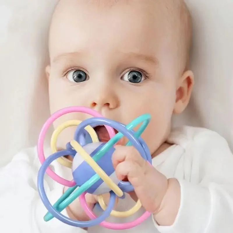 Bebê mão bola brinquedos aperto do bebê treinamento manhattan bola mão chocalho mordedor grau alimentício mordível fervente