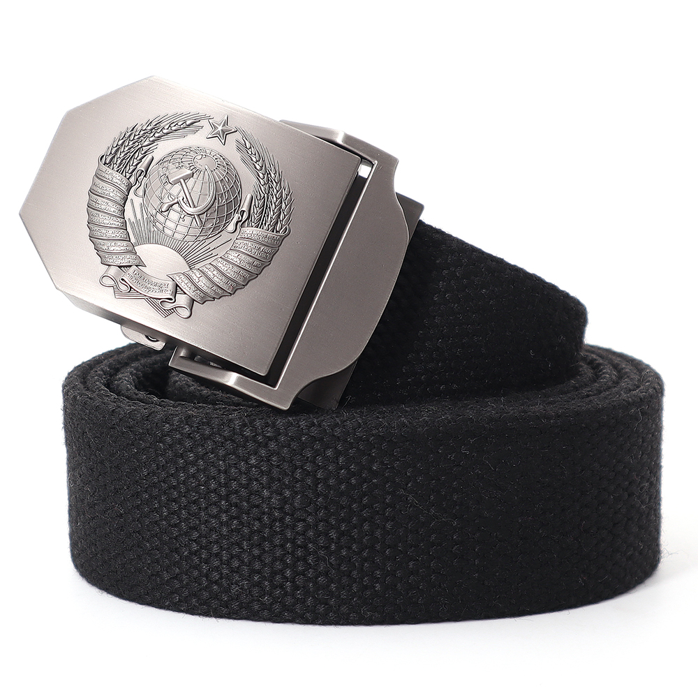 Cinturón táctico del ejército de lona para hombre, hebilla de Metal con emblema nacional soviético 3D, cinturón de Jeans Unisex, cinturones de entrenamiento militar