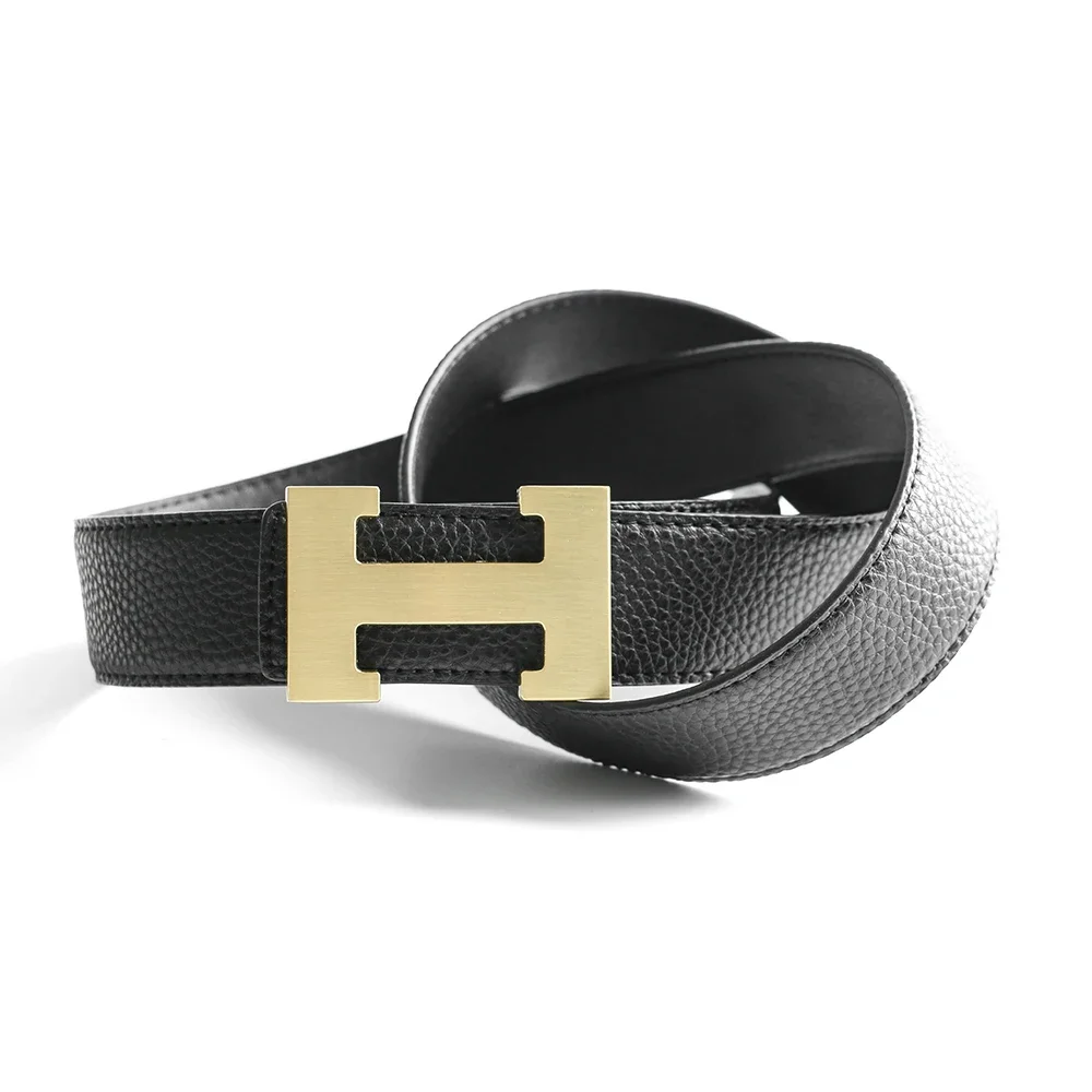 Cinturón con hebilla en H para hombre y mujer, correa de vestir de cuero genuino Real de alta calidad, color gris