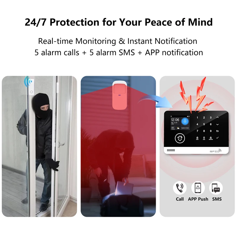 Tuya Smart WiFi GSM Home Security Alarm System – Touch-Tastatur, RFID-APP-Steuerung, kabelloser Diebstahlschutz mit Lautstärke einstellbar