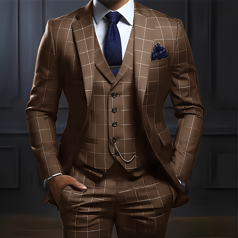 Geruit herenpak 3-delig pak Formeel Zakelijk Werkkleding Feest Bruidegom Bruiloft Smoking Aangepaste kleur XS-5XL Pak Mannen