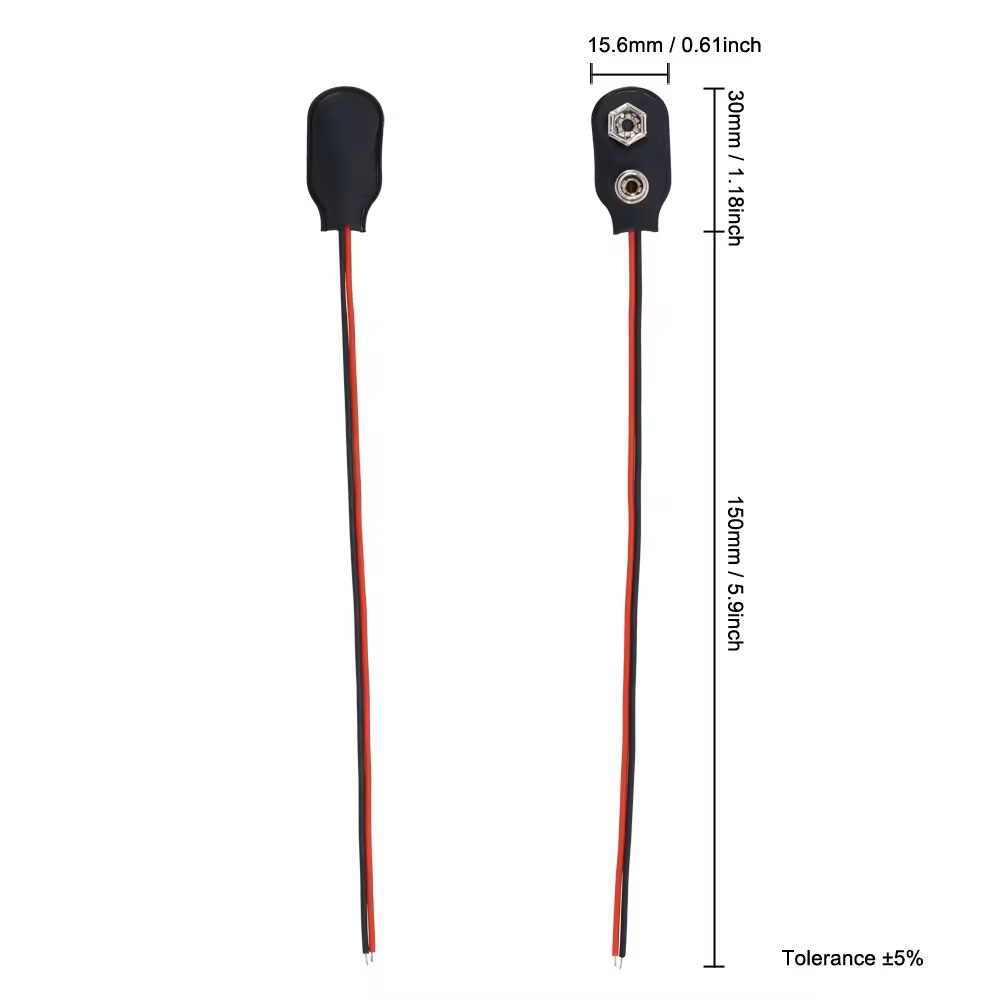 5 Stück 9 V Batterie-Clips Snap I/T-Kopf 15 cm Anschlusskabel oder 5521 DC-Typ