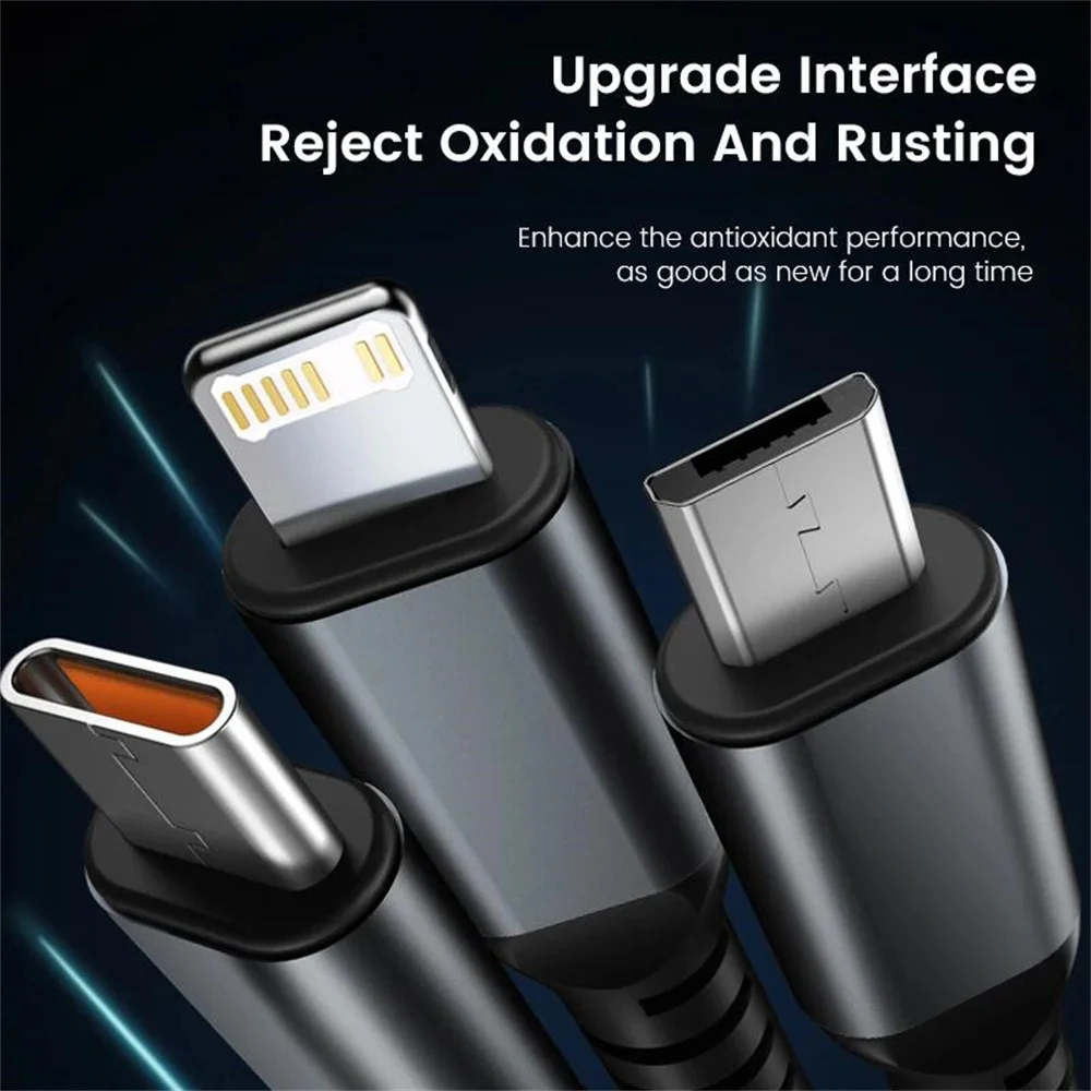 3 in 1 マルチポートUSB 100Wケーブル急速充電充電器ケーブルアクセサリー iPhone、Xiaomi、Huawei、Type-C充電器ケーブル用