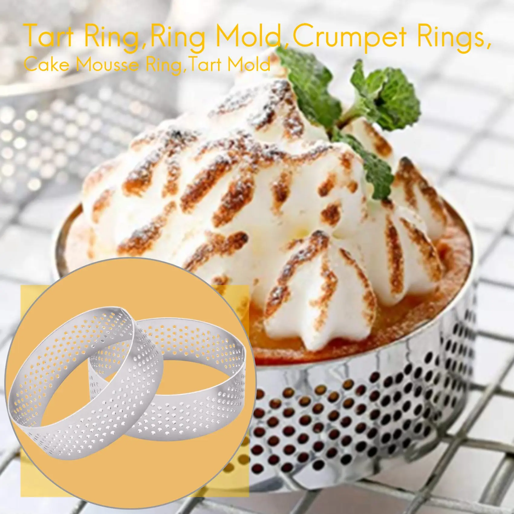 8 buah cincin Tart baja tahan karat, cincin Mousse kue dengan lubang panas, cetakan logam cincin Tart gulung ganda bulat 6cm