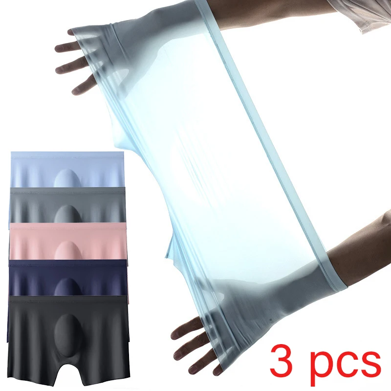 3 unids/lote de calzoncillos Boxers ultrafinos de verano para hombre, ropa interior sin costuras de seda helada, lencería Sexy, calzoncillos cortos, bragas transpirables