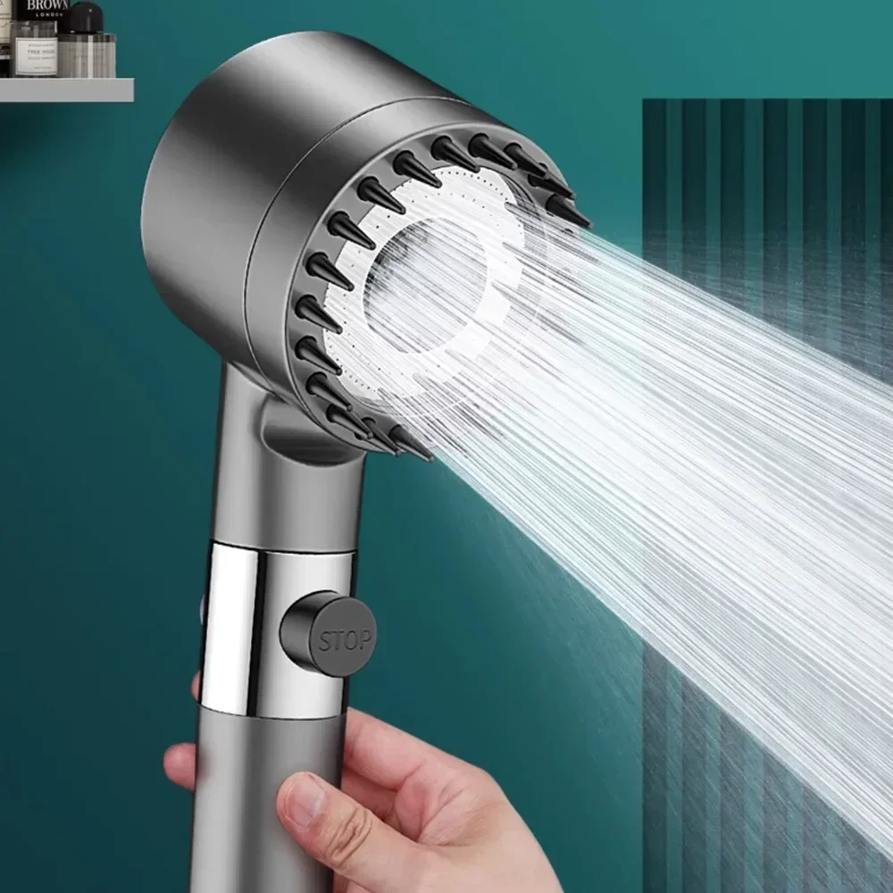 Cabeça de chuveiro com filtro de alta pressão, spray ajustável de 3 modos com escova de massagem, torneira de chuva, conjunto de chuveiro, acessório de banheiro