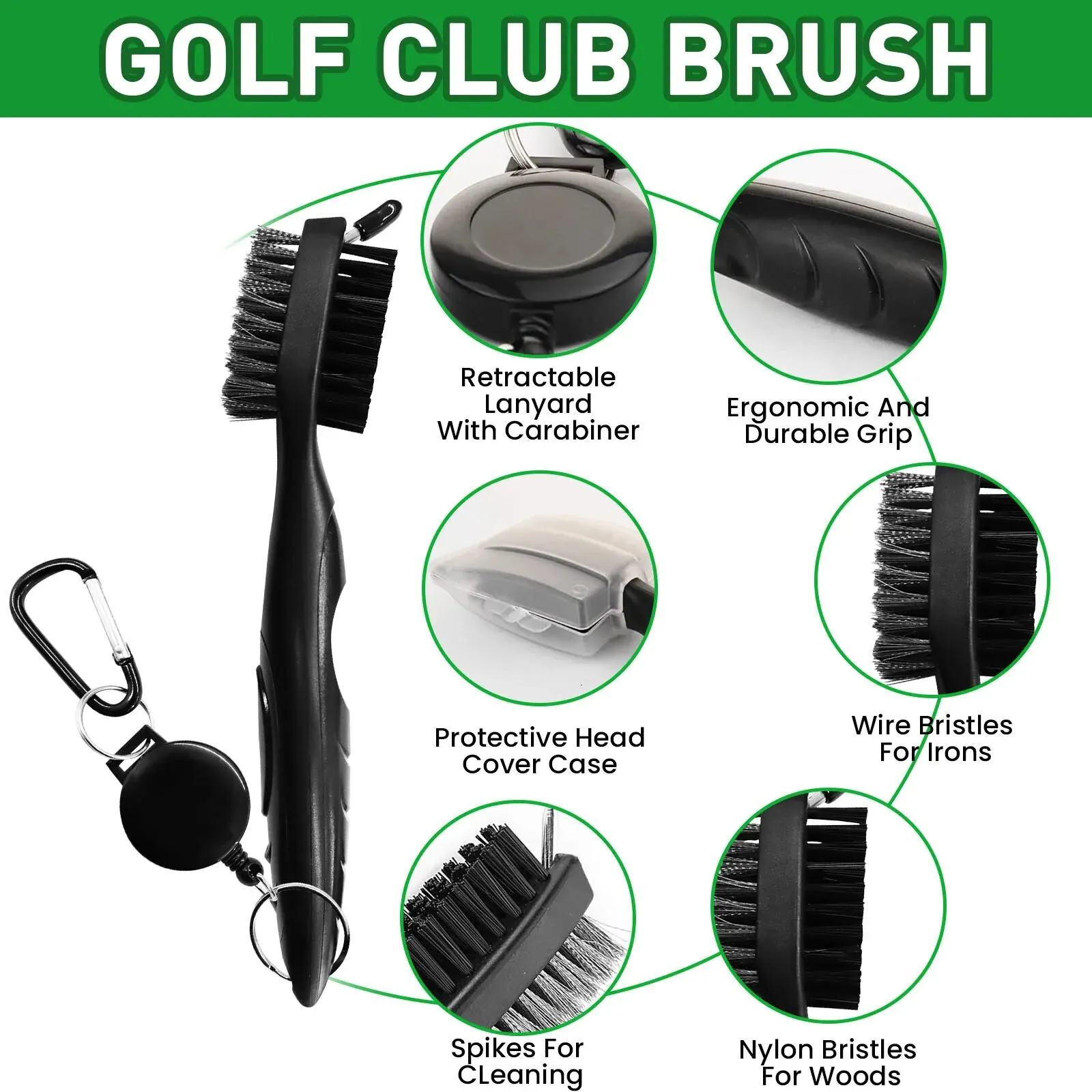 Kit di pulizia per spazzole e asciugamani per mazze da Golf, spazzola per la pulizia della scanalatura a doppia faccia con punta per scanalatura a sfera con cuneo per Putter