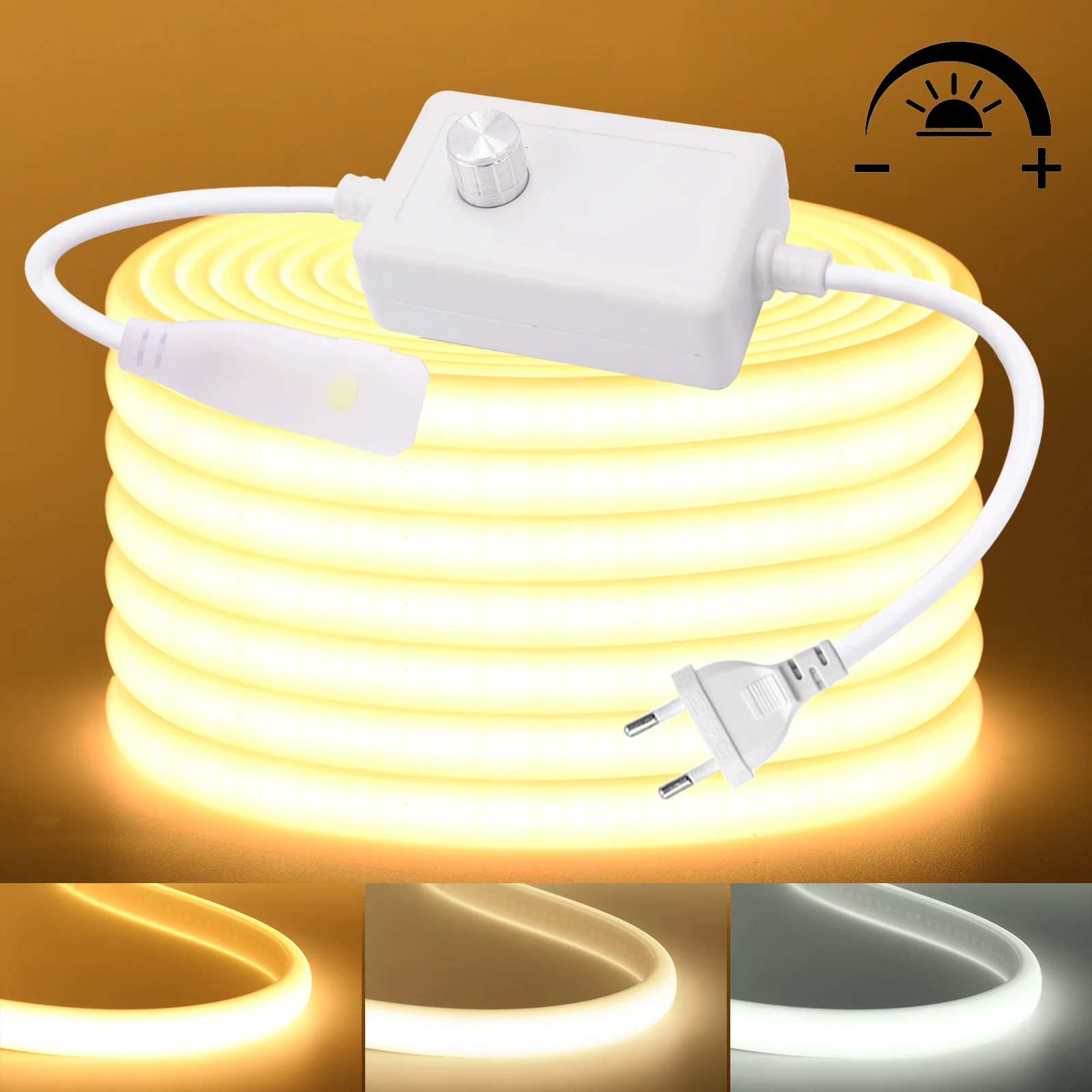 Striscia LED COB con interruttore UE/spina dimmer 220V 230V 240V impermeabile IP65 nastro lampada per armadio da cucina 3000K 4000K 6000K nastro