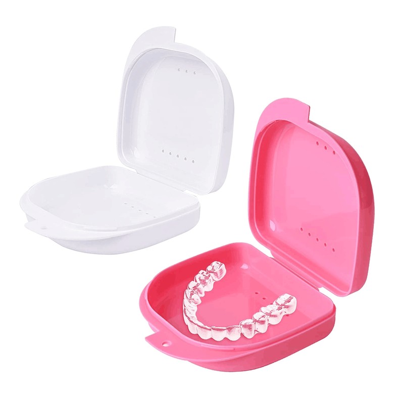 PIORPOY Colorful Denture Cleaning Box Plastic Mouthguard Retainer Case with Vent Holes False Teeth Appliance Container Oral Care