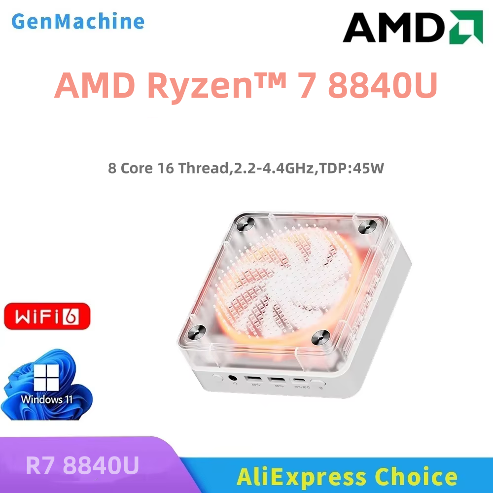 Genmachine R7 8840U ES Мини-ПК Windows 11 Ryzen WiFi 6 Игровой ПК 8 ядер 16 потоков Поддержка DDR5 4800 МГц Ram Дисплей Компьютерный ПК G
