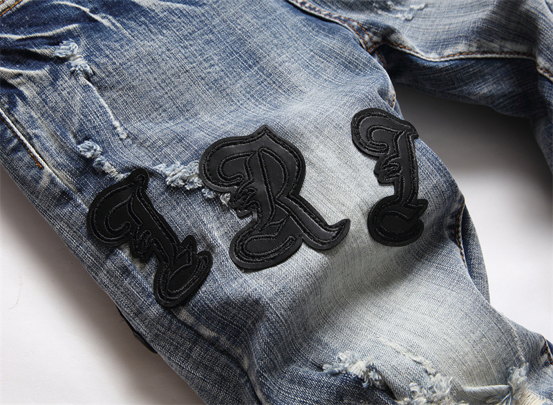 Jeans rasgado de streetwear masculino, calça estilo punk, pés pequenos, moda slim, bordado da marca, novo
