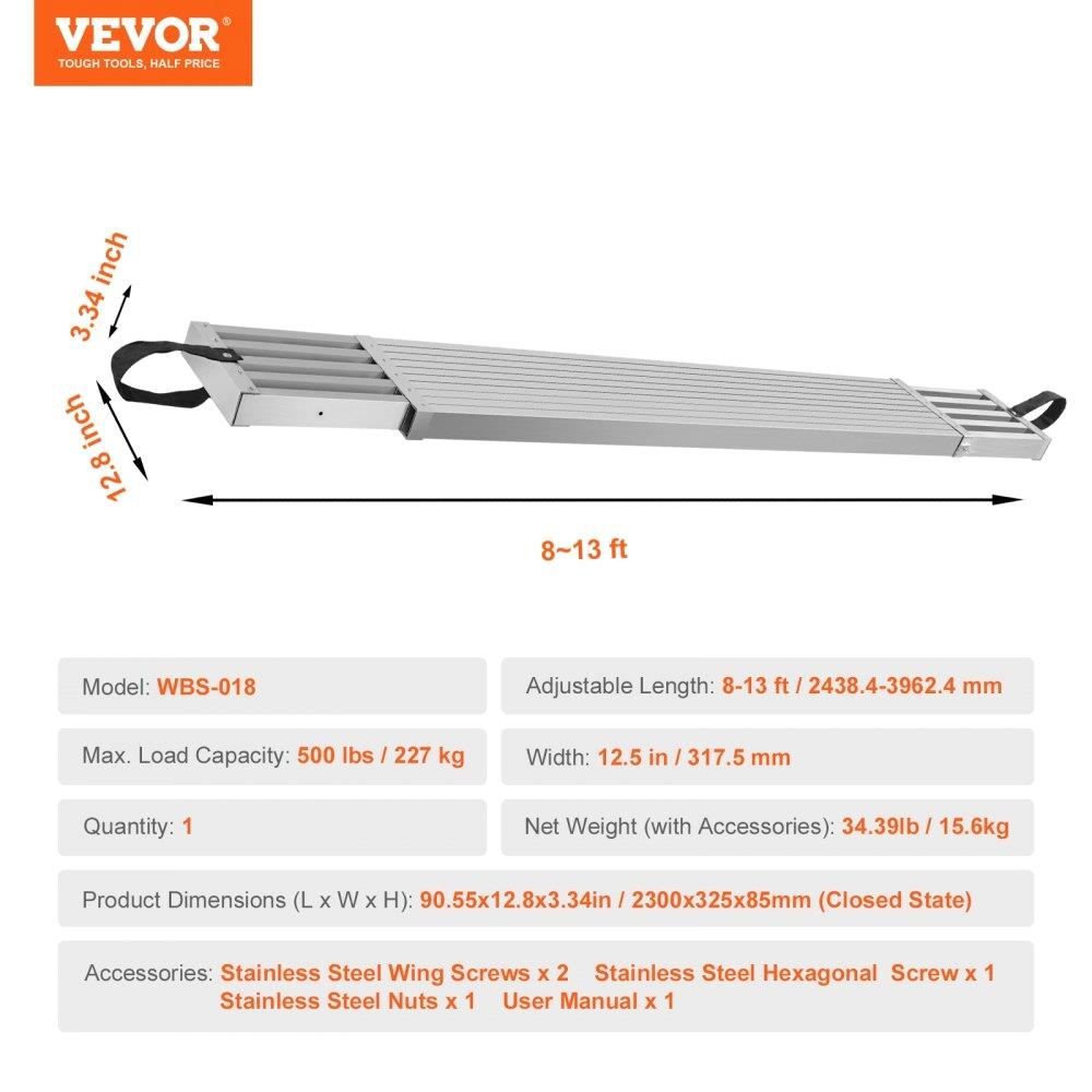 Aluminium Arbeitsplanke telescopisch 2,4–3,9 m 227kg Tragkraft Gerüstplanke