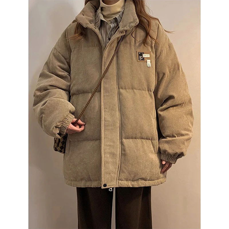 Parkas de veludo extragrande para mulheres, casacos, jaqueta grossa e quente, bolsos coreanos, casacos acolchoados de algodão, streetwear de inverno, novo